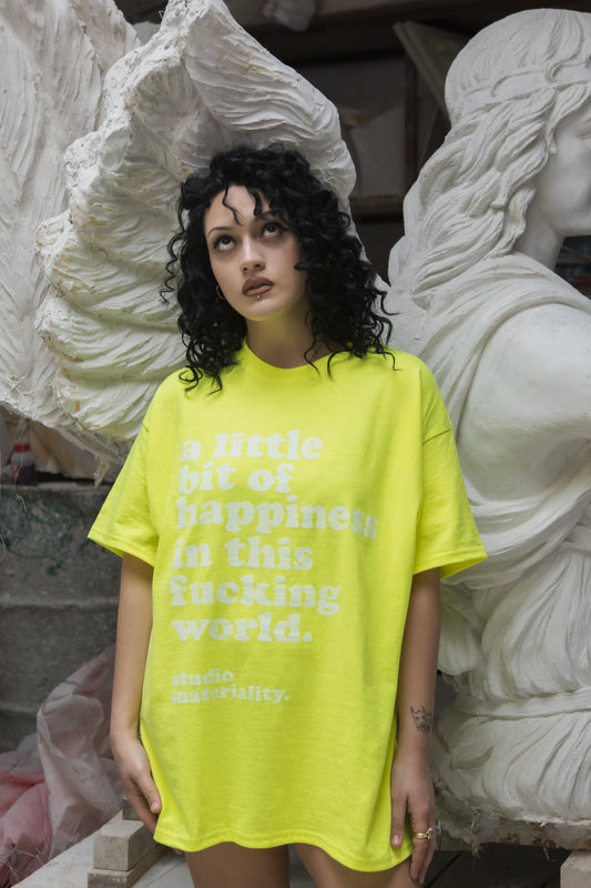 a little bit of happiness t-shirt white on yellow