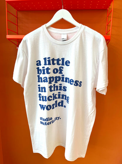 a little bit of happiness t-shirt blue on white