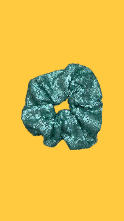 Turquoise sequin scrunchie