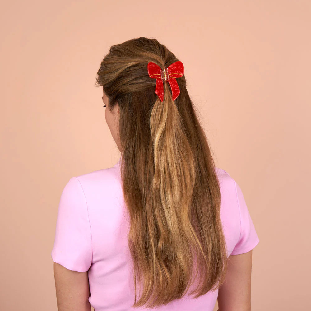 Red bow hair claw