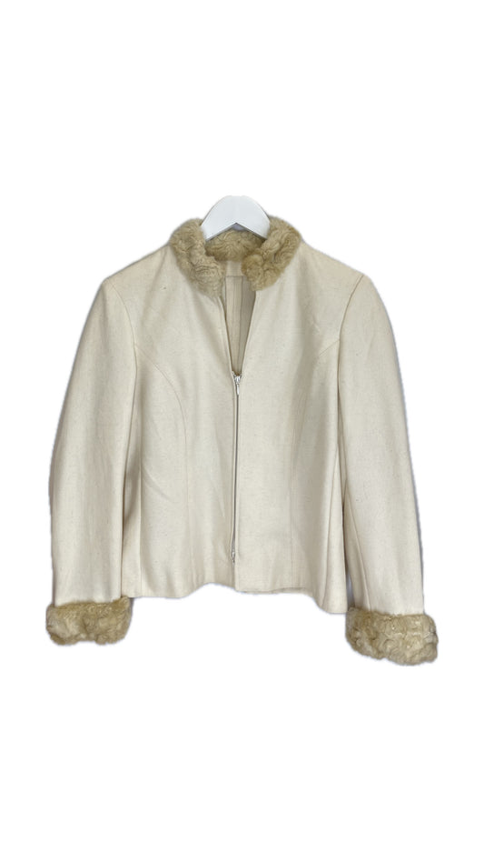 White light jacket with faux fur