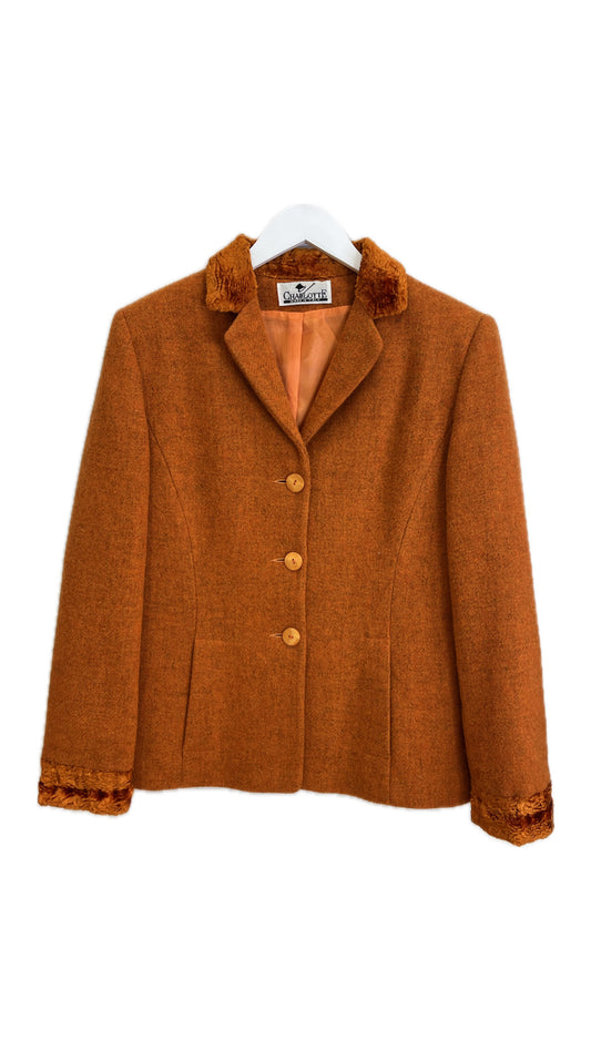 Orange wool blazer with faux fur