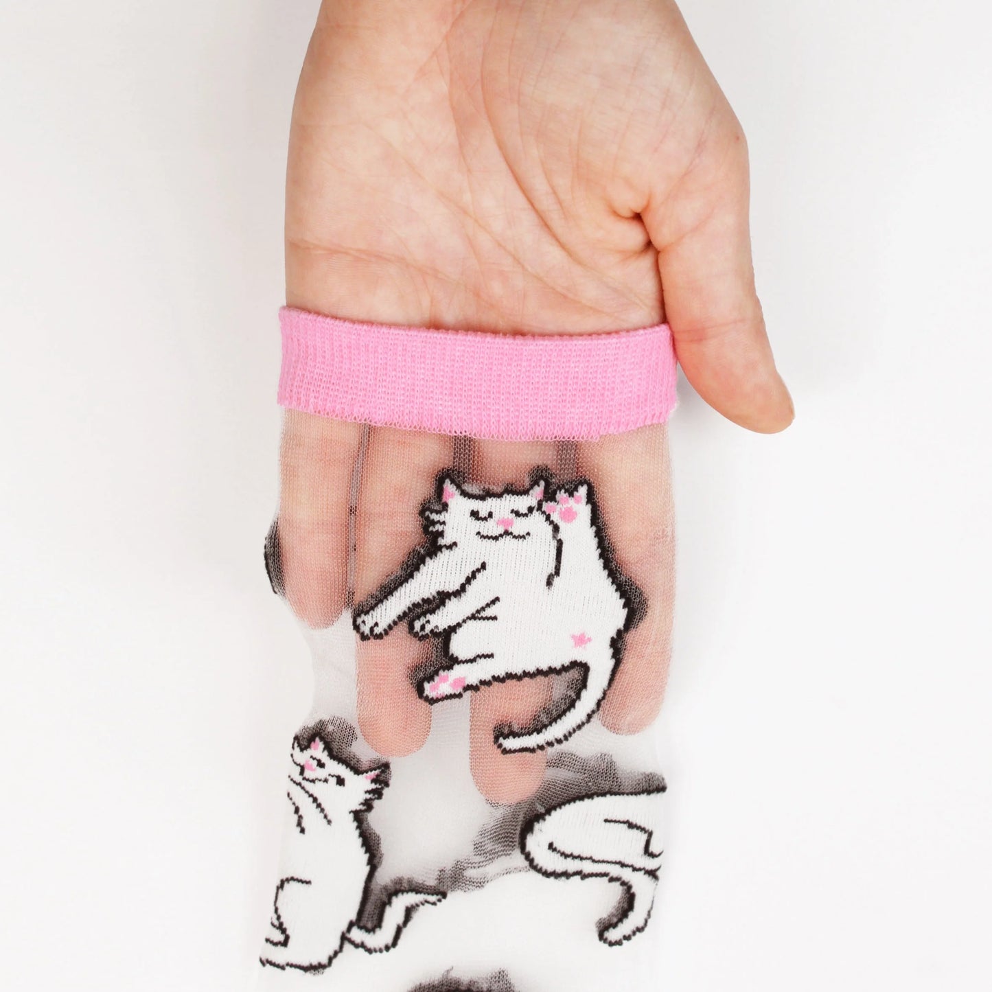 White cat sheer socks
