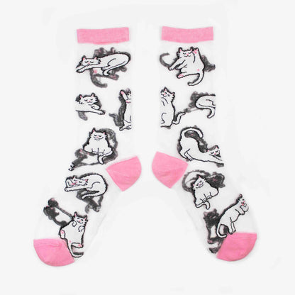 White cat sheer socks